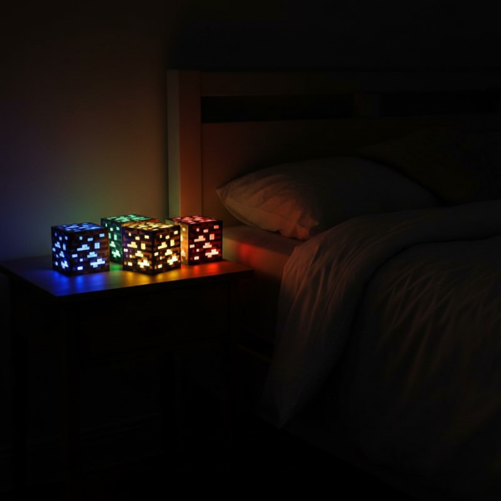 Sound-Activated Pixel Block Night Light – Rechargeable RGB Gaming Lamp