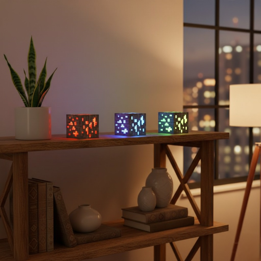 Sound-Activated Pixel Block Night Light – Rechargeable RGB Gaming Lamp