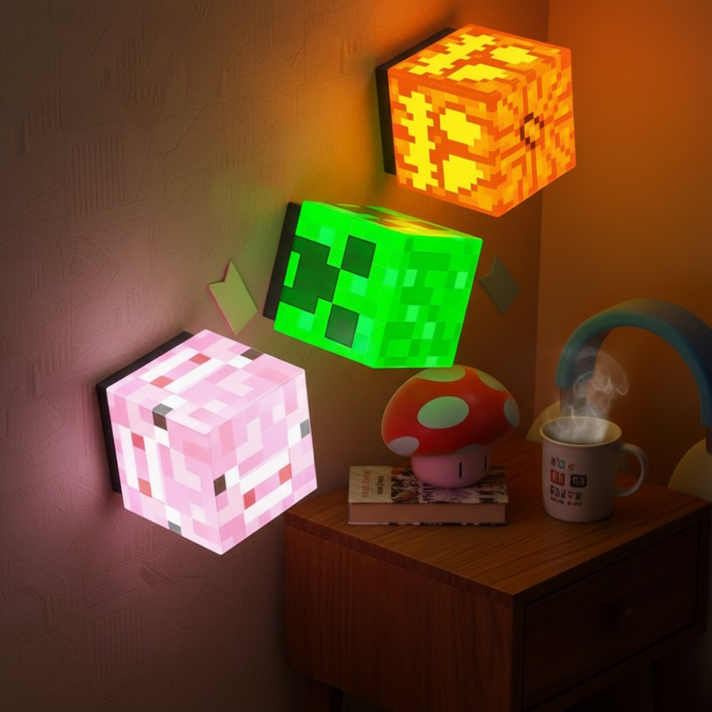 Pixel Block LED Night Light – Rechargeable Magnetic RGB Gaming Lamp