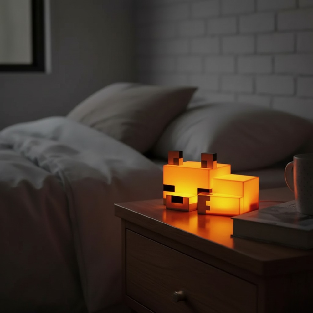 Pixel Fox Night Light – Type-C Rechargeable LED Bedside Ambient Lamp