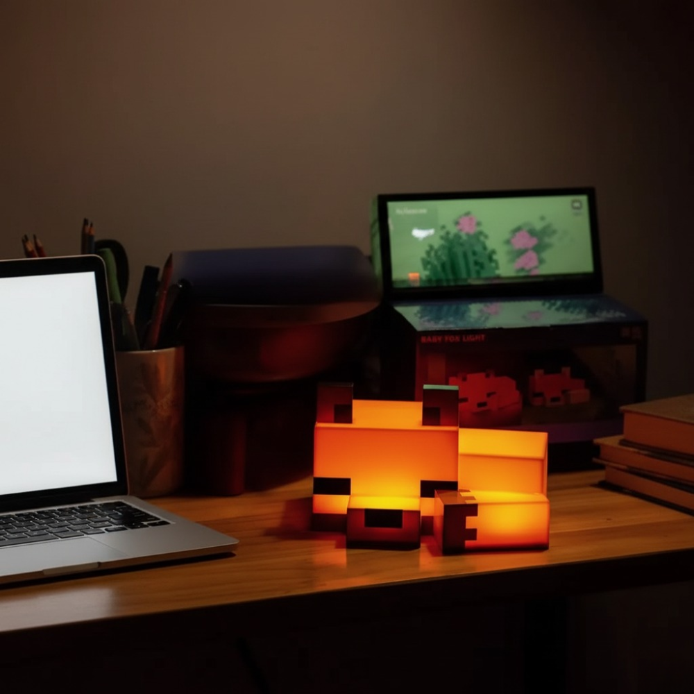 Pixel Fox Night Light – Type-C Rechargeable LED Bedside Ambient Lamp