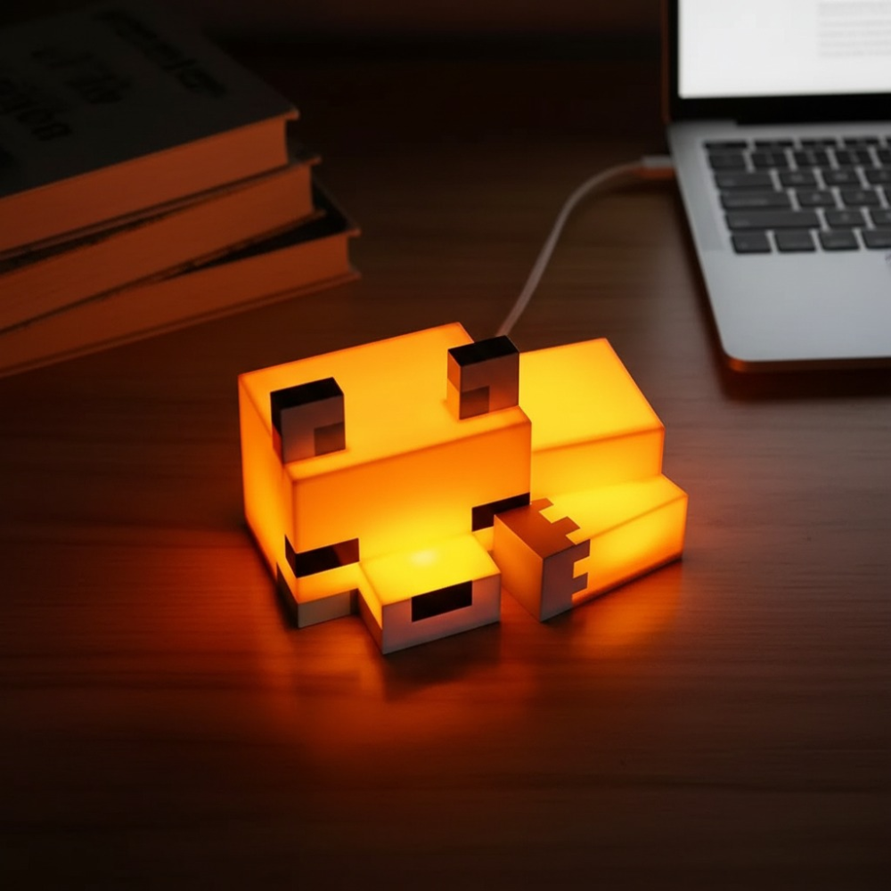 Pixel Fox Night Light – Type-C Rechargeable LED Bedside Ambient Lamp