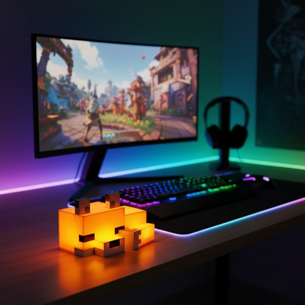 Pixel Fox Night Light – Type-C Rechargeable LED Bedside Ambient Lamp