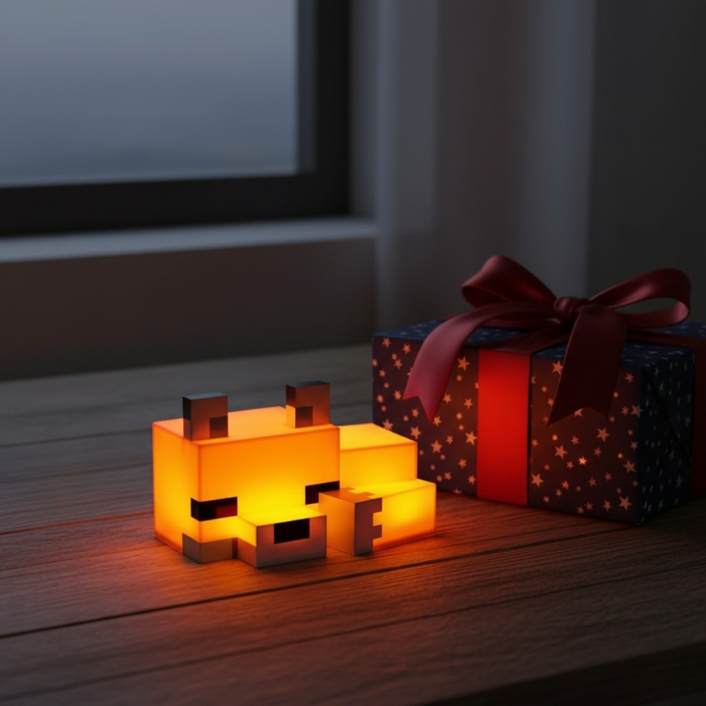 Pixel Fox Night Light – Type-C Rechargeable LED Bedside Ambient Lamp