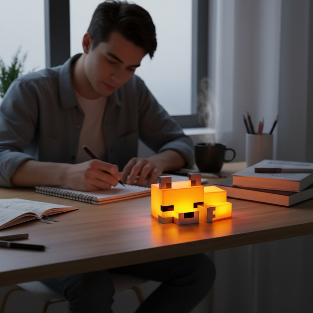 Pixel Fox Night Light – Type-C Rechargeable LED Bedside Ambient Lamp