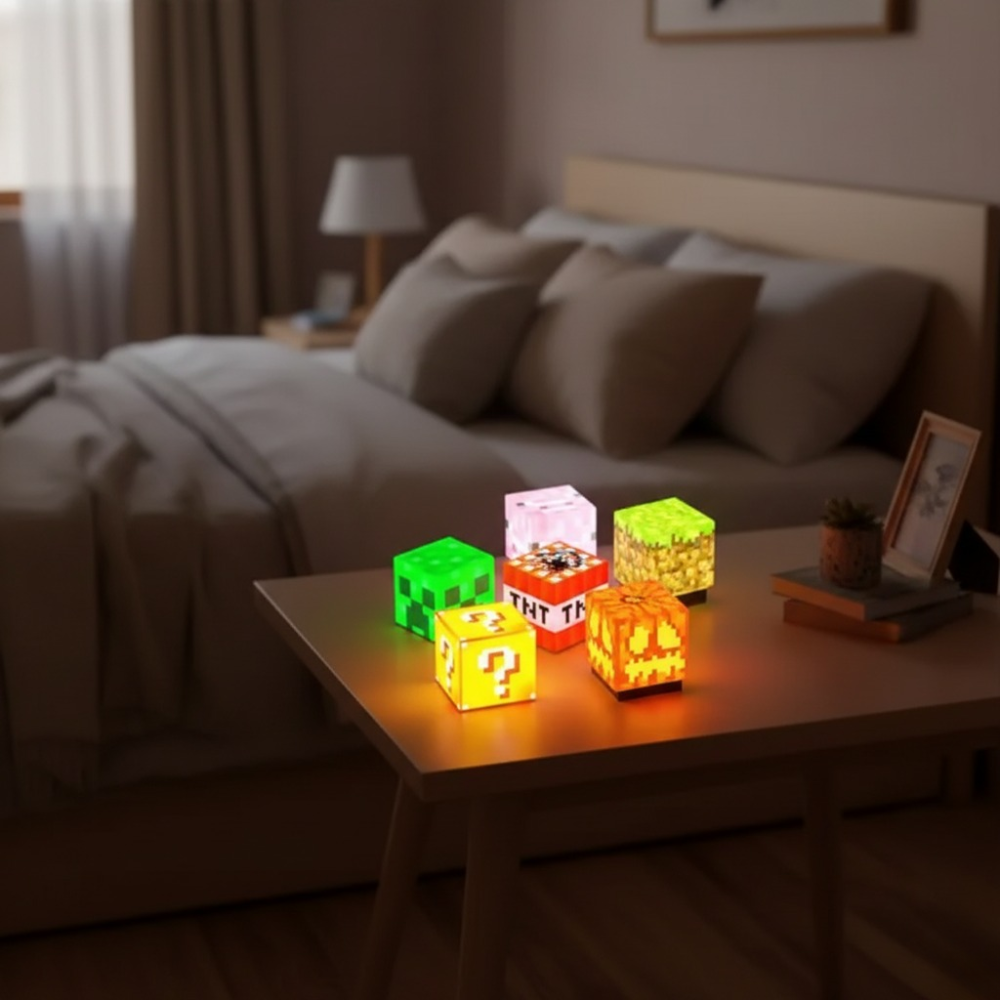 Pixel Block LED Night Light – Rechargeable Magnetic RGB Gaming Lamp